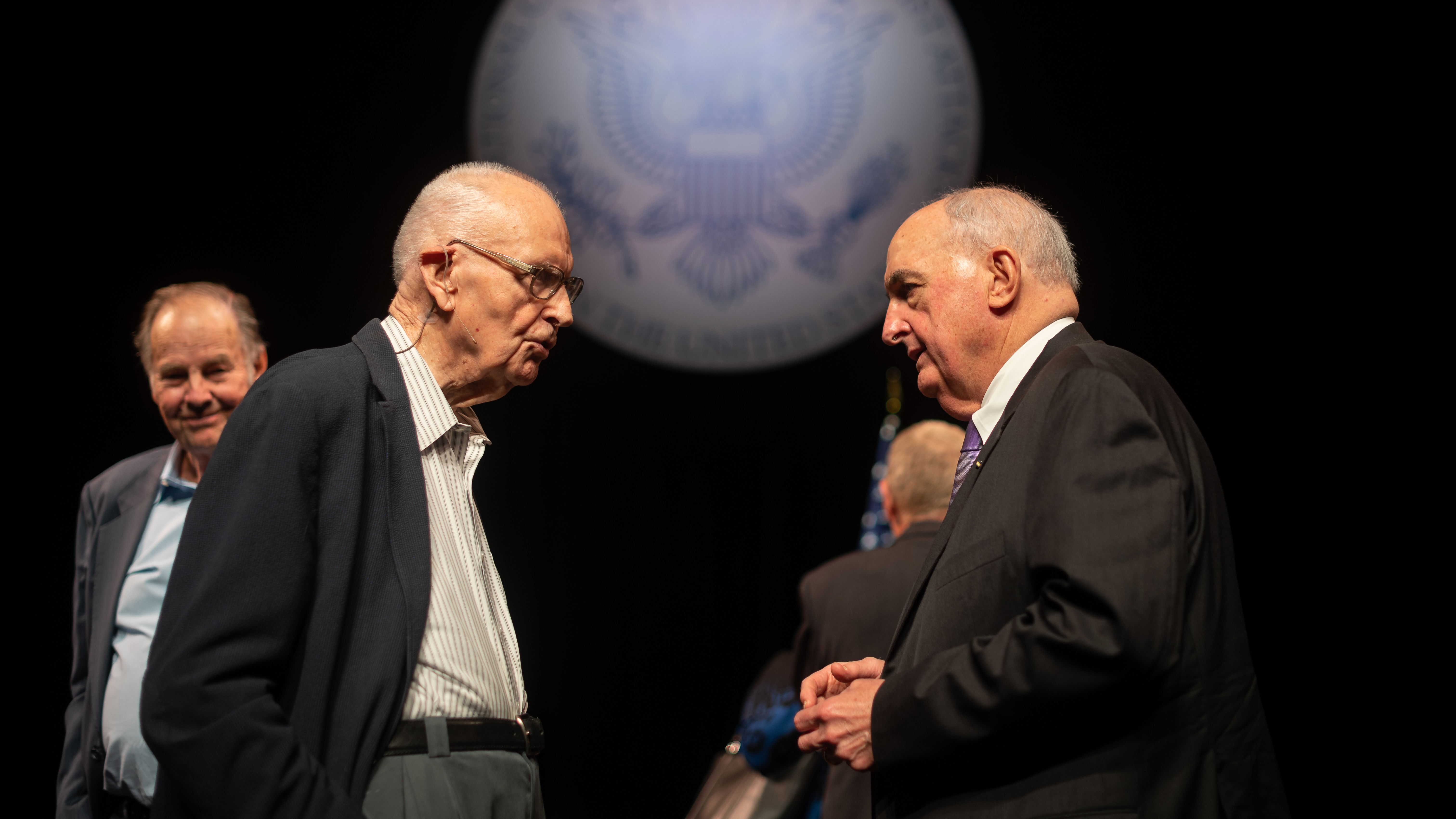 Lee Hamilton, IU Chancellor McRobbie, and Tom Kean. Photo by Brosher and Kumar.